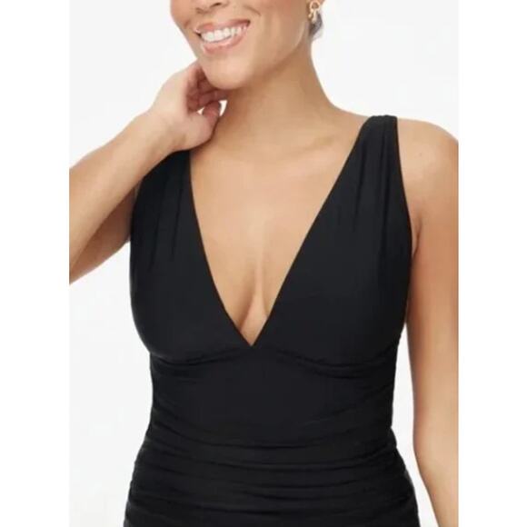 J.Crew Rushed Plunge Tankini Top Built-In Padding Black Size L - Picture 1 of 8